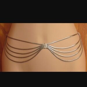 VINTAGE CHRISTIAN DIOR SILVER TONE BELLY CHAIN BELT NECKLACE MULTI STRAND 27"